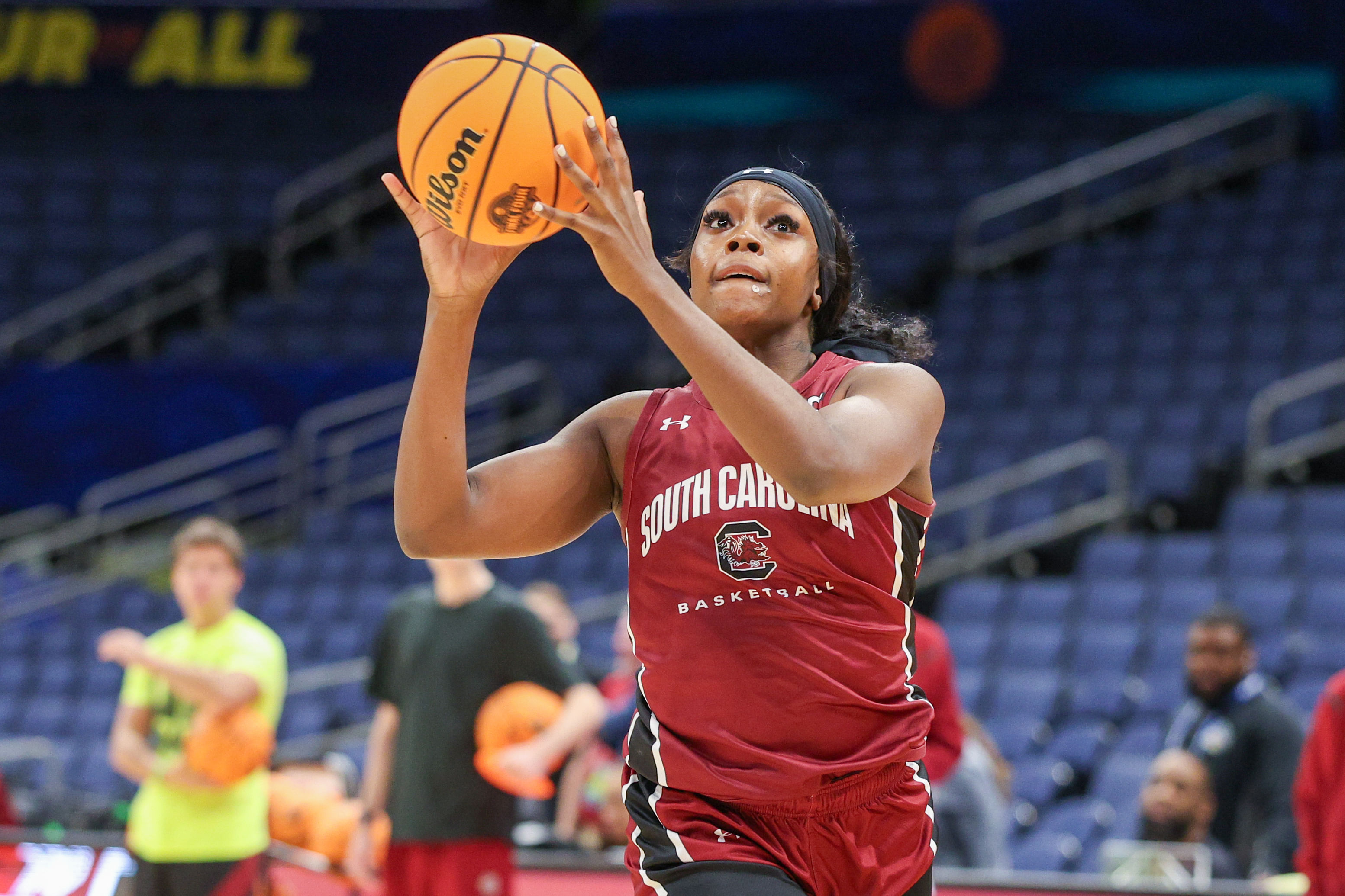 South Carolina Gamecocks forward Adhel Tac (#15) practices before the NCAA Woman’s Final Four at Amalie Arena. Photo: Imagn
